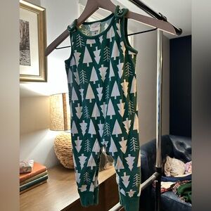Hanna Andersson One Piece Christmas Tree print overalls